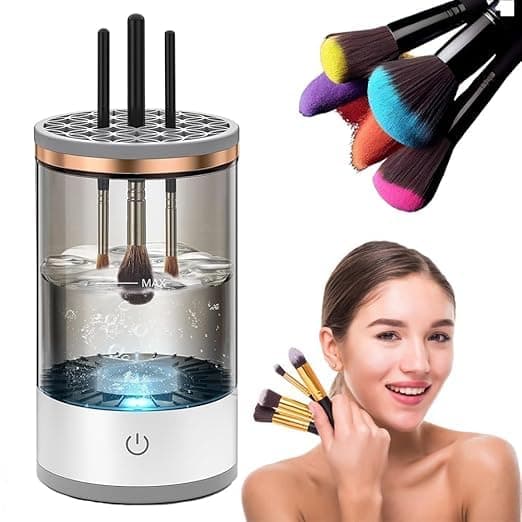 Rinkify Automatic Makeup Brush Cleaner Electric Spinner Tool for Cleaning Contour Foundation Blush and All Makeup Brushes Fast Efficient Cosmetic Brush Washing Device