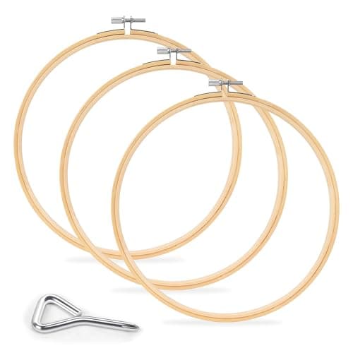Caydo 3 Pieces Embroidery Hoop with Metal Screw Tool 8 Inch Bamboo Embroidery Hoops for Embroidery and Sewing Large Cross Stitch Hoop for Home Crafts and Ornaments
