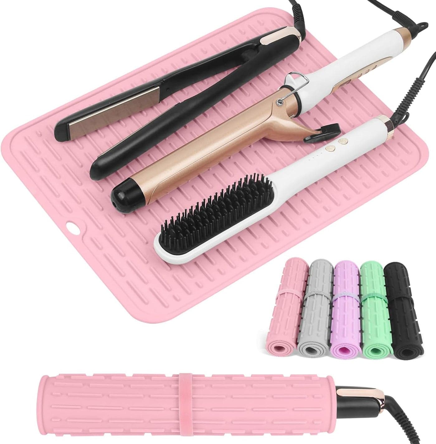 AMIJEAL Oversize Silicone Heat Resistant Mat for Hair Tools Curling Irons Flat Irons Hair Straightener Portable Travel Hot Tools Pad Cover142 x 110