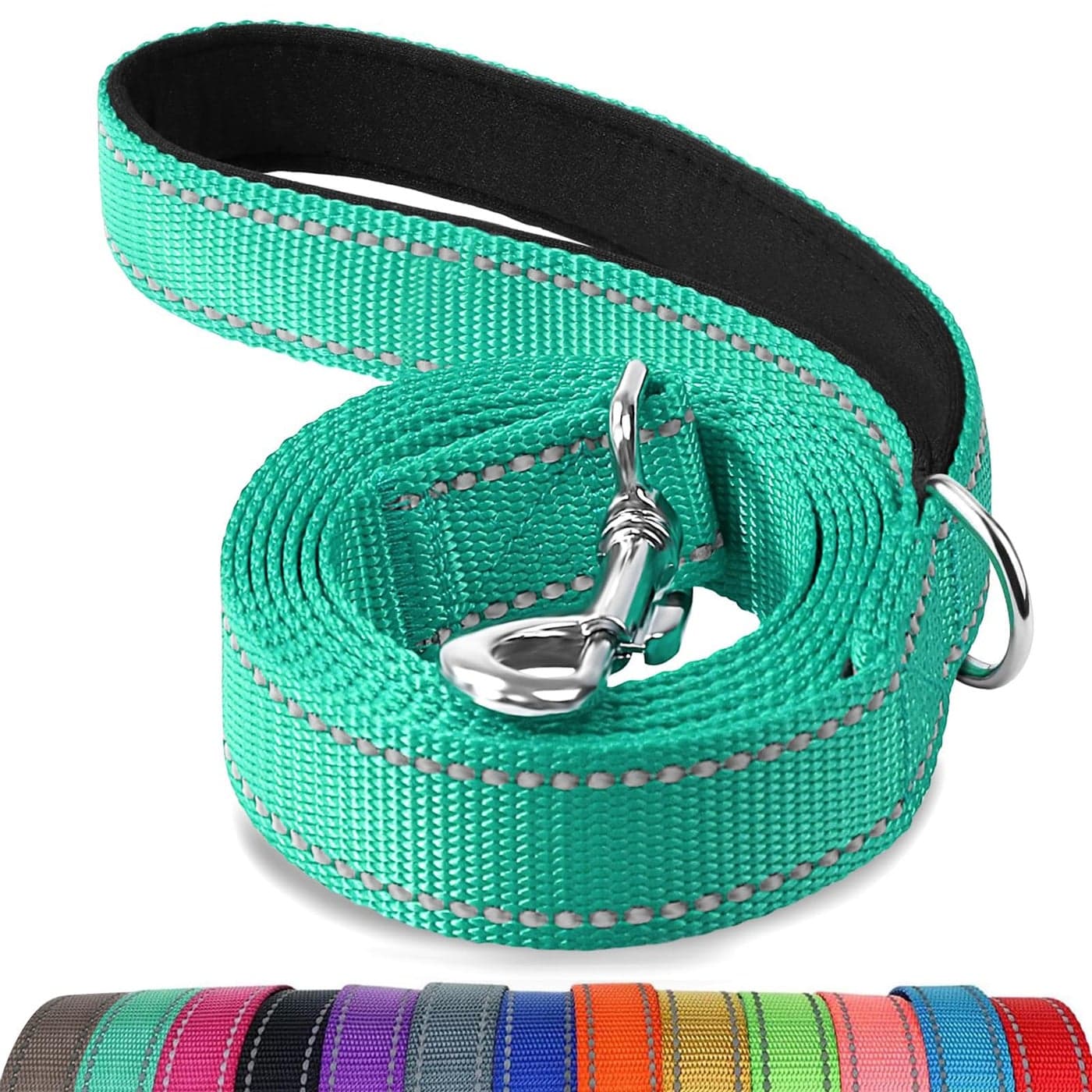 Joytale Double-Sided Reflective Dog Leash, 6 FT/5 FT/4 FT, Padded Handle Nylon Dogs Leashes for Small & Medium Dogs Walking, Teal, 6FT