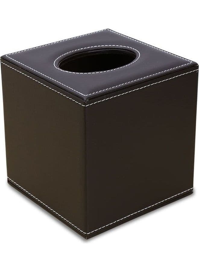 Leather Tissue Box Dark Brown 13 x 13cm