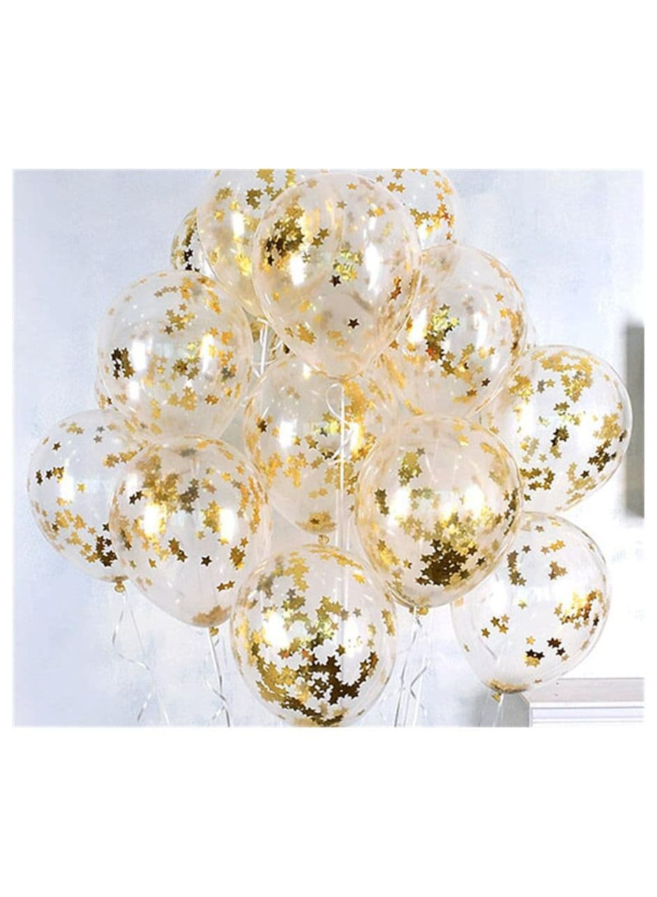 Star Confetti Transparent Balloons Latex Balloons for Wedding Party Birthday Baby Shower Decorations 12 Inch 20 Pcs (Golden)