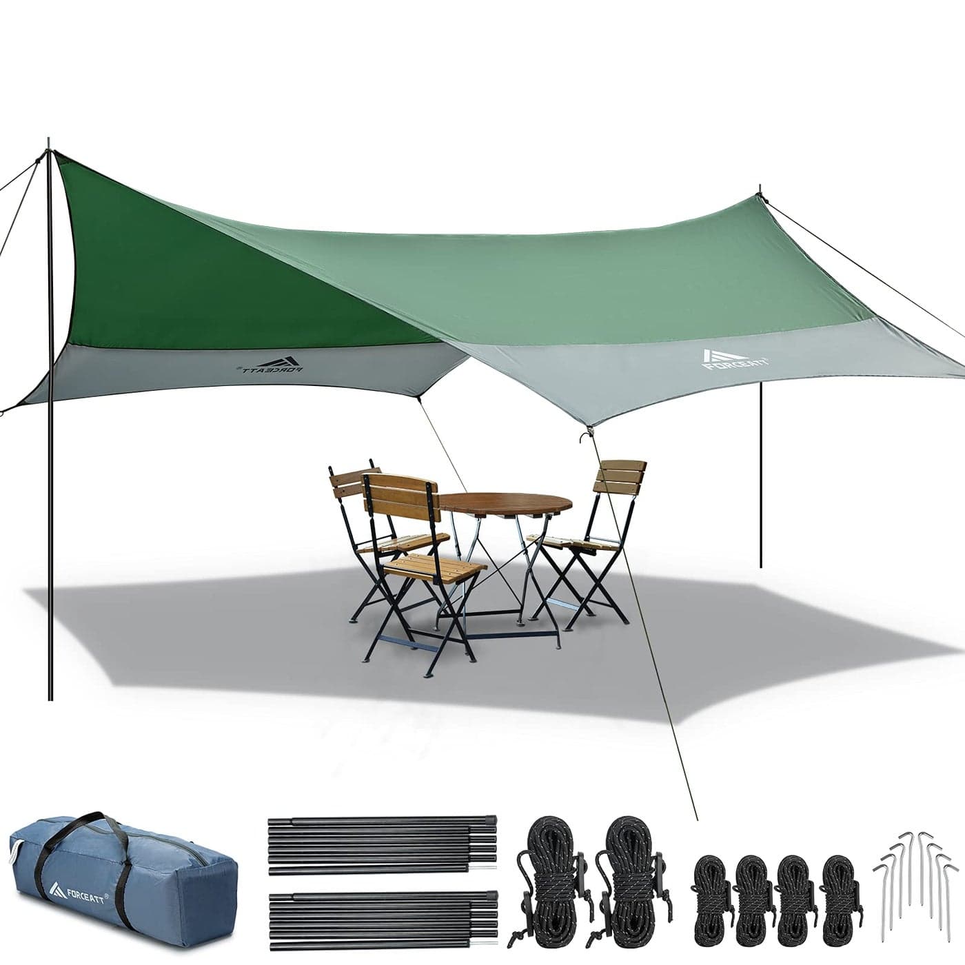 Forceatt 12x14FT Waterproof Camping Tarp with 2 Poles Sun Shelter for Car Tent Hammock in Camping Hiking Backpacking Garden and Traveling