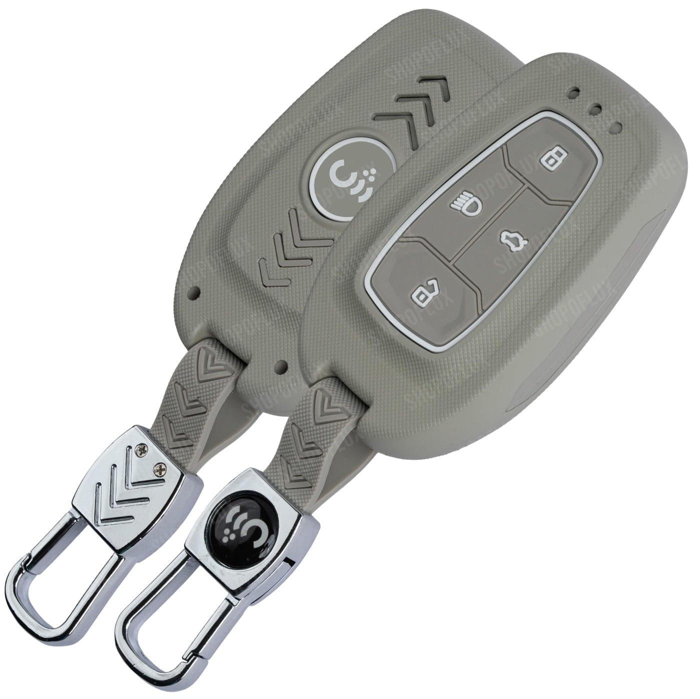 SHOPOFLUX ABS Key Cover Compatible with Tata Nexon | Harrier | Safari | Altroz | Tigor | EV | Punch | Tiago EV Electric 4 Button Smart Key Only (Light Grey ABS)
