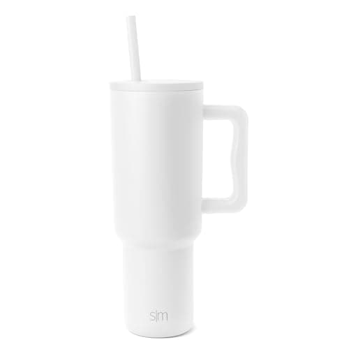 Simple Modern 40 oz Trek Tumbler with Handle and Straw Lid | Cup Holder Friendly Insulated Stainless Steel Travel Mug | Winter White