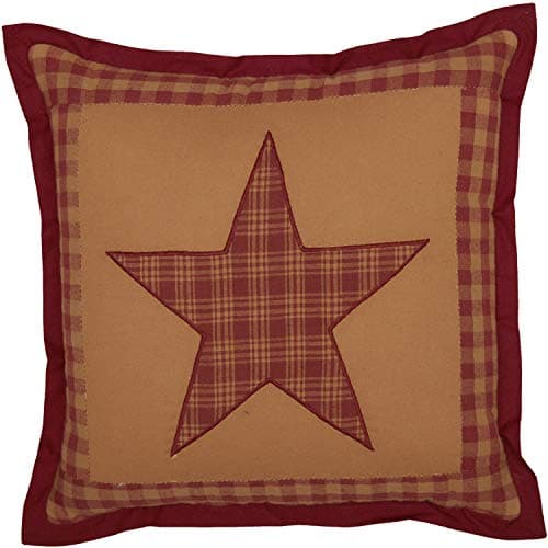 VHC Brands Ninepatch Star Thanksgiving Bedroom Decor, Quilted Pillow, Red, 12x12