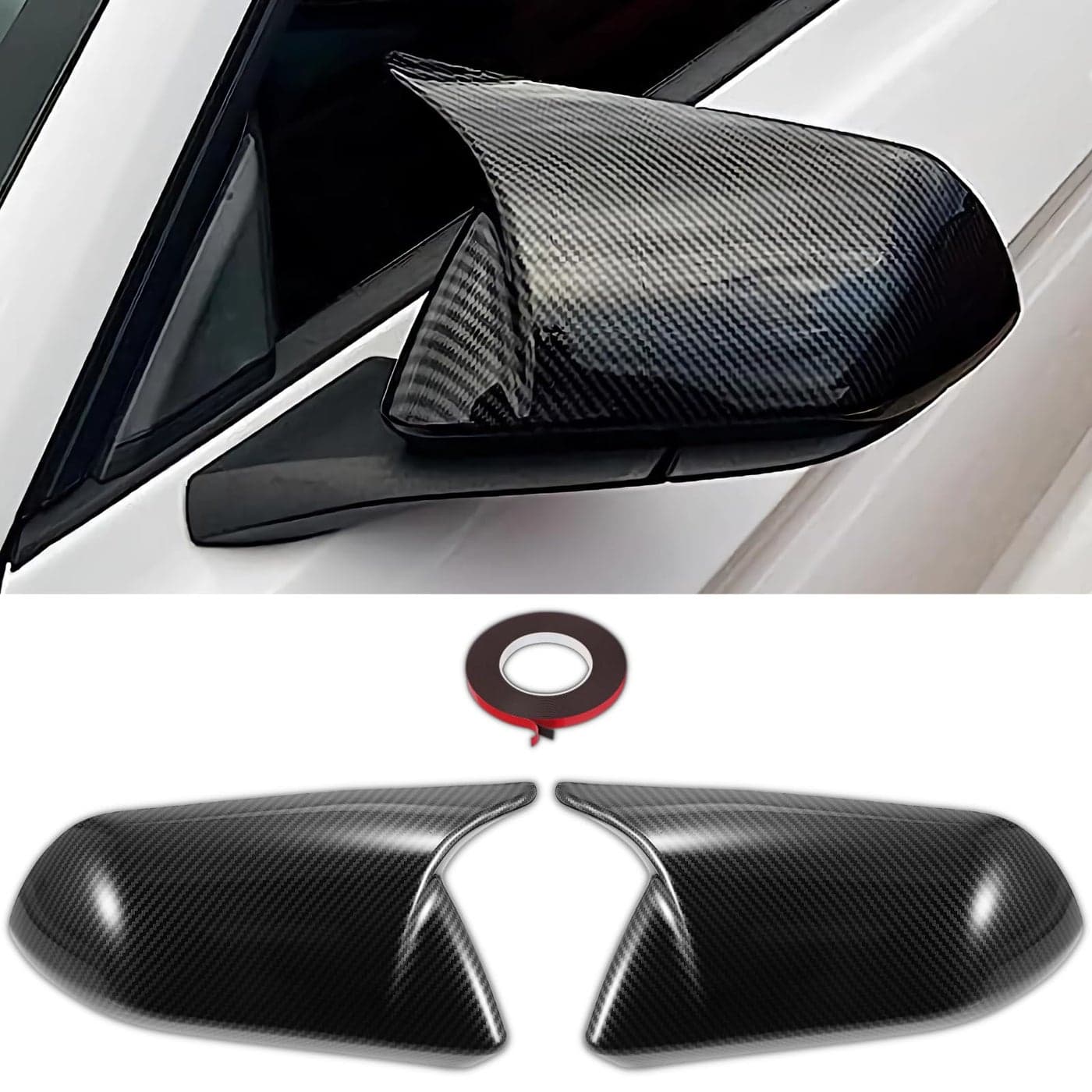 Side Mirror Cover Caps Carbon Fiber Gloss Trim for 20152024 Ford Mustang GTEcoboostShelby Car Aesthetic Decorations Exterior Mods Tuning Parts Without Mirror Turn Signal Cutout