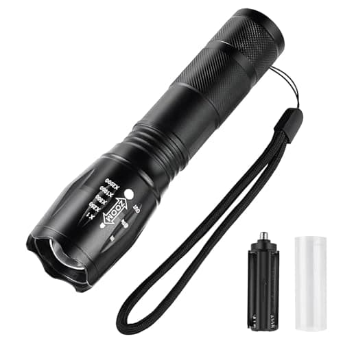 DotCom Ultra Powerful LED Flashlight - Black | Zoomable LED Torch with 5-Modes and Waterproof Body | Battery Powered Handheld Flashlight for Camping, Outdoor, Emergency & Hiking