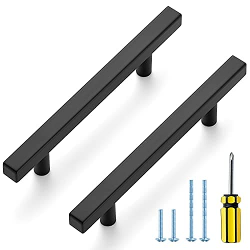 Ravinte Black Cabinet Handles 5 Pack 4 inch Matte Black Square Cabinet Pulls Kitchen Hardware 6-3/8 Inch Overall Length Kitchen Drawer Pulls