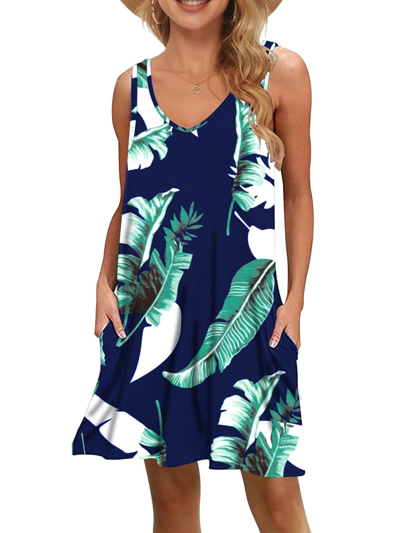 MISFAY Women's Summer Casual T Shirt Dresses Beach Cover up Tank Dress(Print Blue,M)