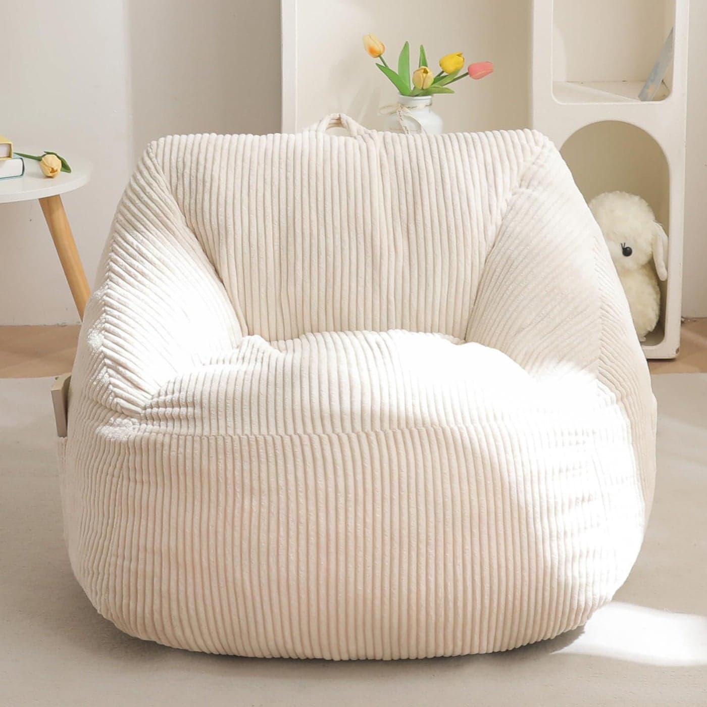 MAXYOYO Kids Bean Bag Chair Bean Bag Couch with Handle Comfy Toddler Chair for Boys and Girls Accent Sofa Chair with Pocket for Gaming Reading Relaxing Beige