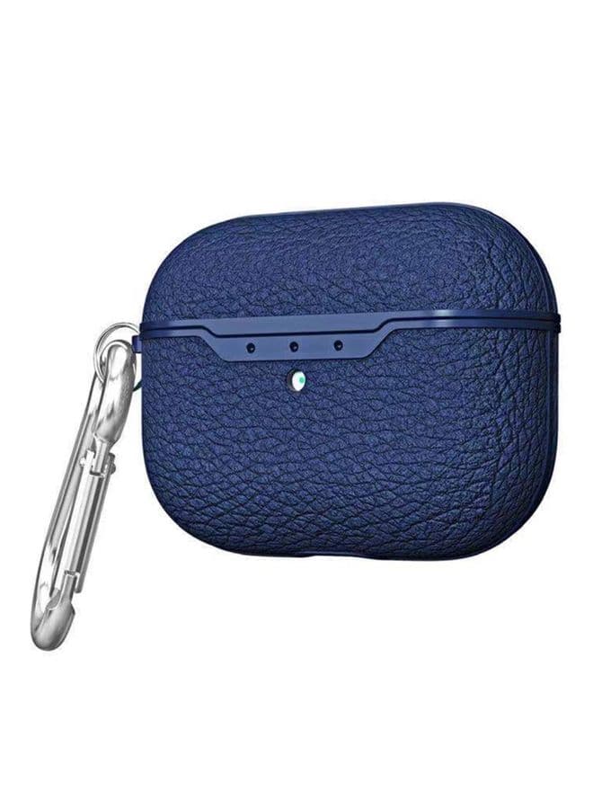 Case Cover For Apple AirPods Pro TPU Litchi Texture Wireless Earphone Protective Case with Hook Sapphire Blue