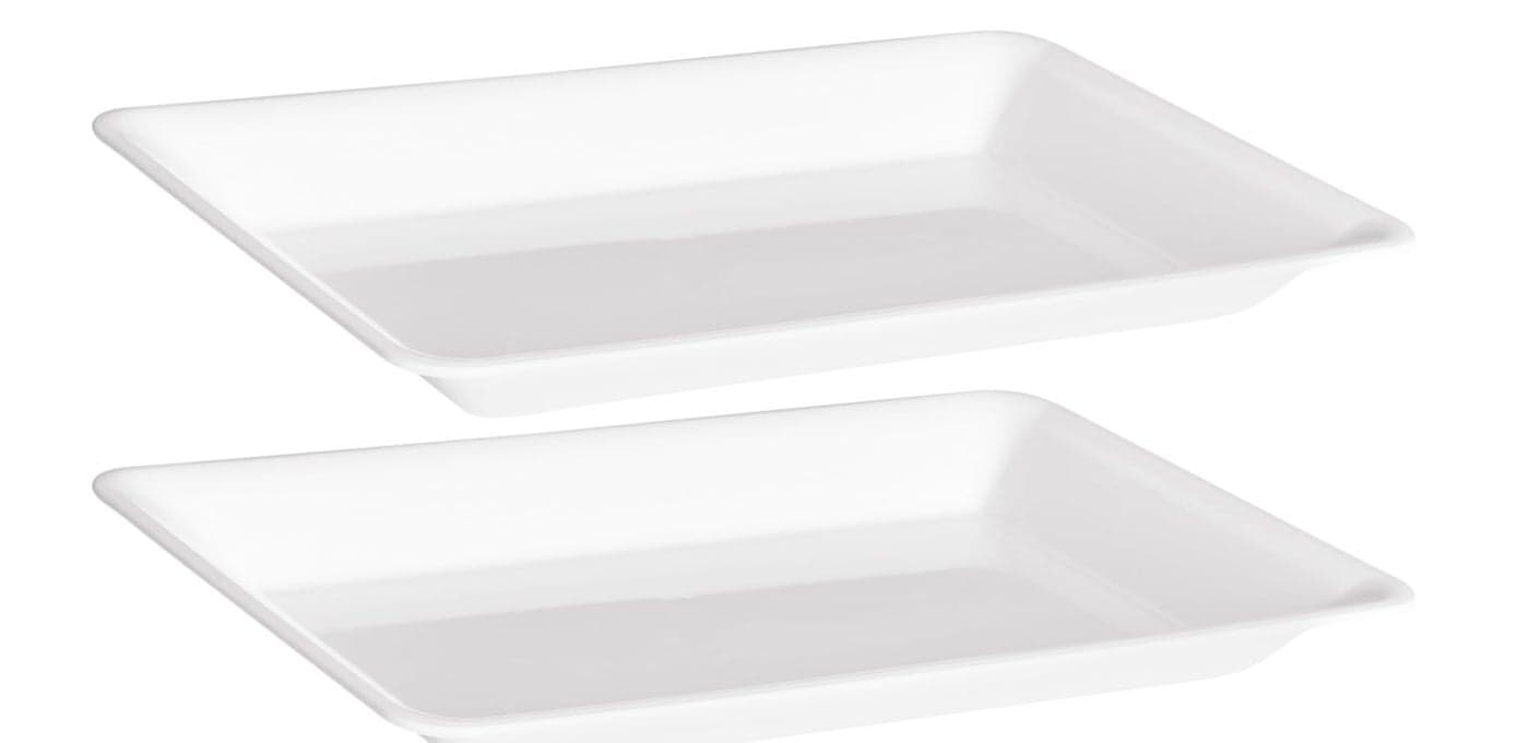 PLASTICPRO Plastic Serving Trays 10 x 14 Serving Platters Rectangle Disposable Party Dish 4 White
