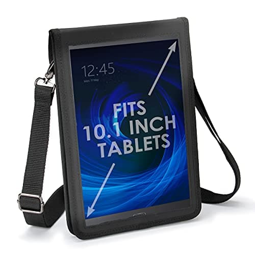 USA GEAR 10 inch Tablet Case - Tablet Holder with Shoulder Strap Compatible with Apple iPad 2019 and 2018, Samsung Galaxy Tab A 10.1, Tab S3, Tab 4 10.1, Lenovo Tab 4, and Microsoft Surface Go (Black)