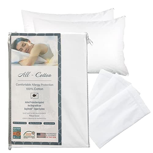 National Allergy Premium 100 Cotton Zippered Pillow Protector Standard Size White 300 Thread Count Hypoallergenic Bed Pillowcase with Zipper Breathable Encasement Cover