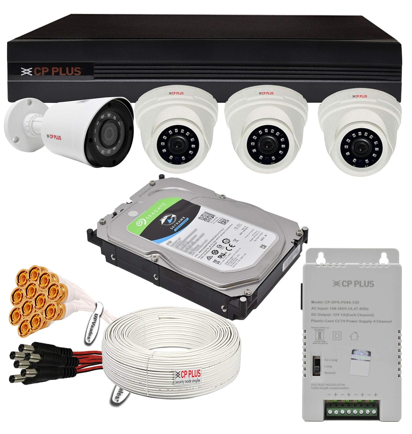 CP PLUS Wired 2.4MP, H.265+, 2TB Storage, 4Camera Combo Kit with (4Ch DVR, 3 Dome, Bullet Cameras, 2TB HDD, Power Supply, 90Mtr Cable, Audio Mic and Connectors) Full HD CCTV Security Camera Set