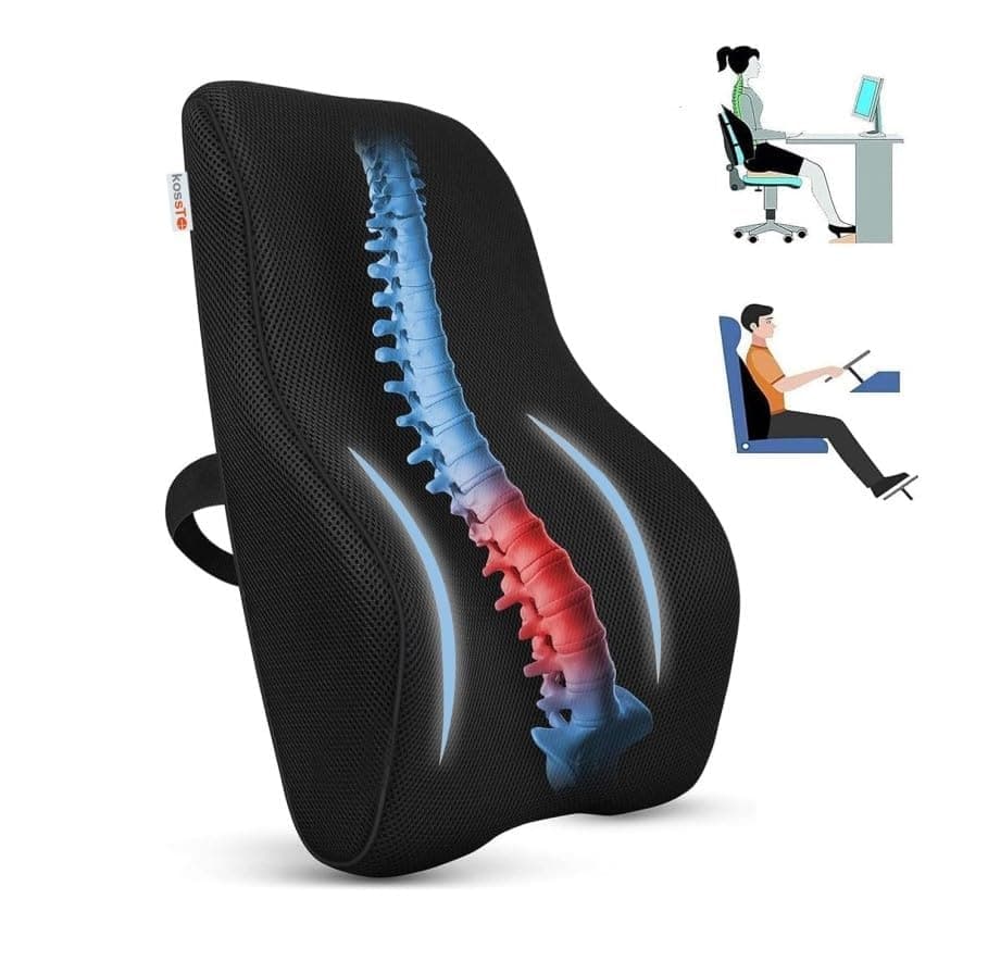 kossto Back Support for Office Chair – Orthopedic Lumbar Back Rest for Back Pain Relief – Car Seat Back Support Pillow – Ergonomic Back Pillow for Sitting at Work, Home, or Travel (Mesh Black)