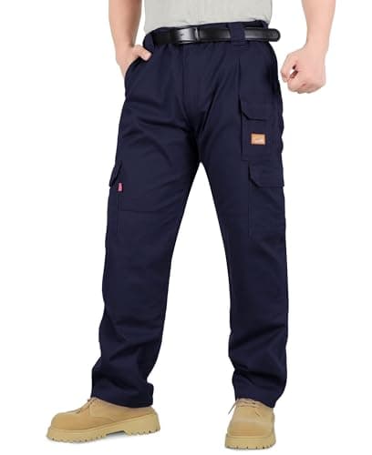 Titicaca Men's FR Cargo Pants Flame Resistant Pants Lightweight 7.5oz 100% Cotton Navy Fire Retardant Elastic Waist Pants