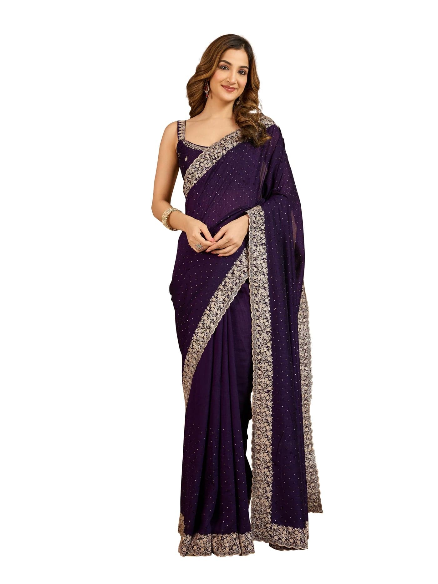TRENDMALLS Women's Art Silk Embroidery work Saree with Unstitched Blouse Piece (K1217-Purple)