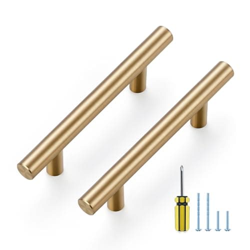 Ravinte 10 Pack Kitchen Cabinet Handles Champagne Bronze 3 Inch Hole Center Stainless Steel Pulls for Dresser Drawer Cupboard Handles with Screwdriver, 5 Inch Length