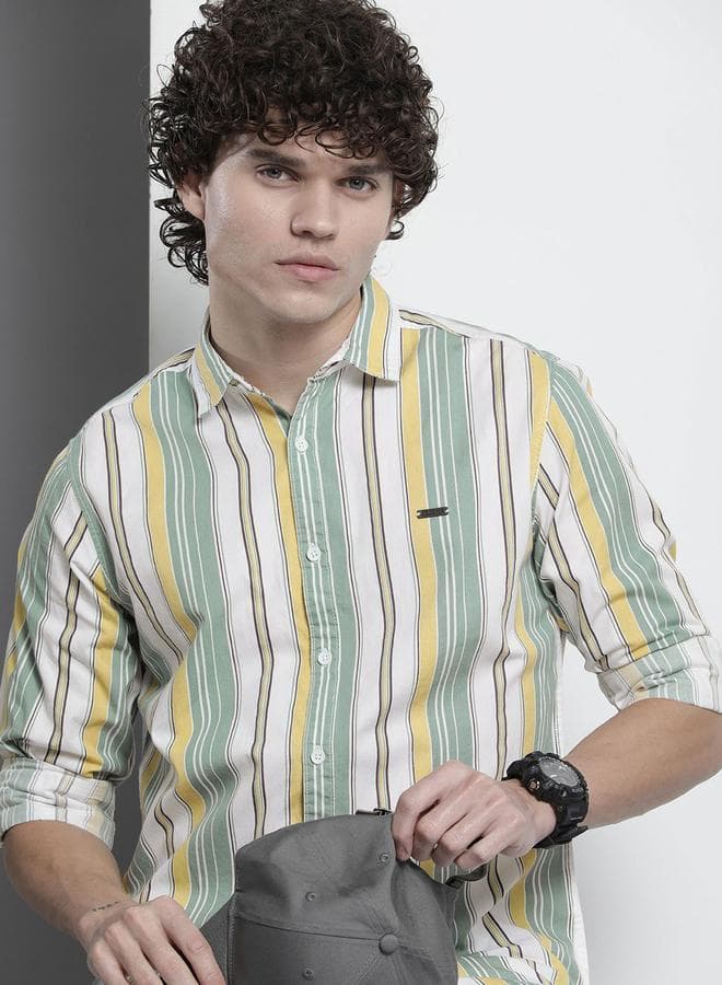 Men Green Striped Shirt