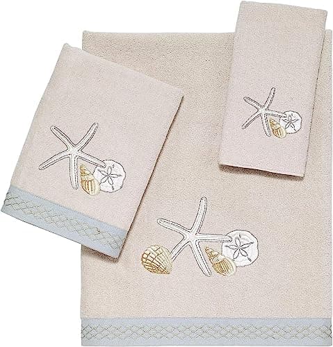 Avanti Linens - 3pc Towel Set, Soft & Absorbent Cotton Towels, Beach Inspired Bathroom Accessories (Seaglass Collection)
