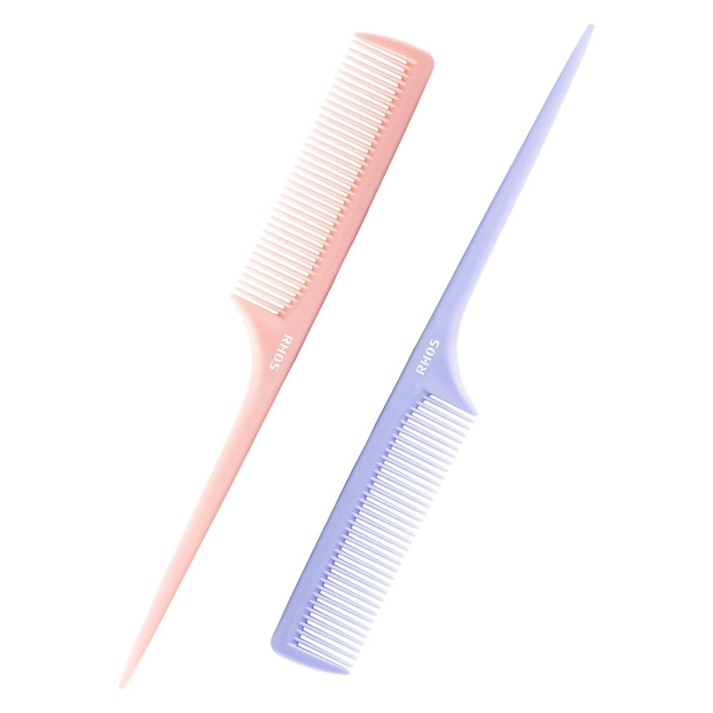 RHOS Rat Tail Comb for Parting Fine Tooth Teasing Comb with Pick 2 Pack Hair Styling Combs Set for Women and Men Pink Purple Plastic Unisex