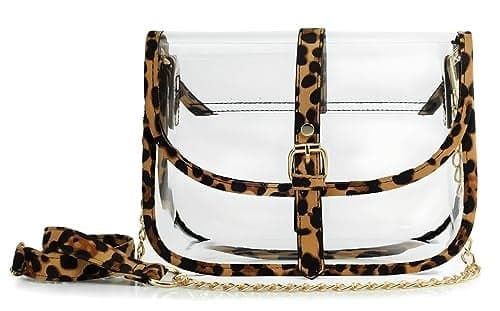 Clear Saddle Cross Body Bag Women Chain Shoulder Handbag Purse (Leopard Print) Medium