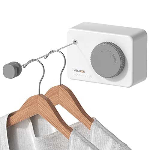 Mbillion Retractable Clothesline 138Ft Heavy Duty Clothes Drying Laundry Line for Indoor Outdoor Retracting Hanging Clothing Drying with Retract Rotating Knob to Prevent Sagging