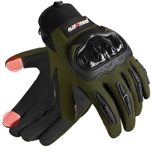 Allextreme Full Finger Bike Riding Gloves with Strong Knuckle Protective Shells Touch Sensitive Abrasion Resistant Suede & Breathable Mesh Material Glove for Motorcycle Cycling (Black & Green, XXL)