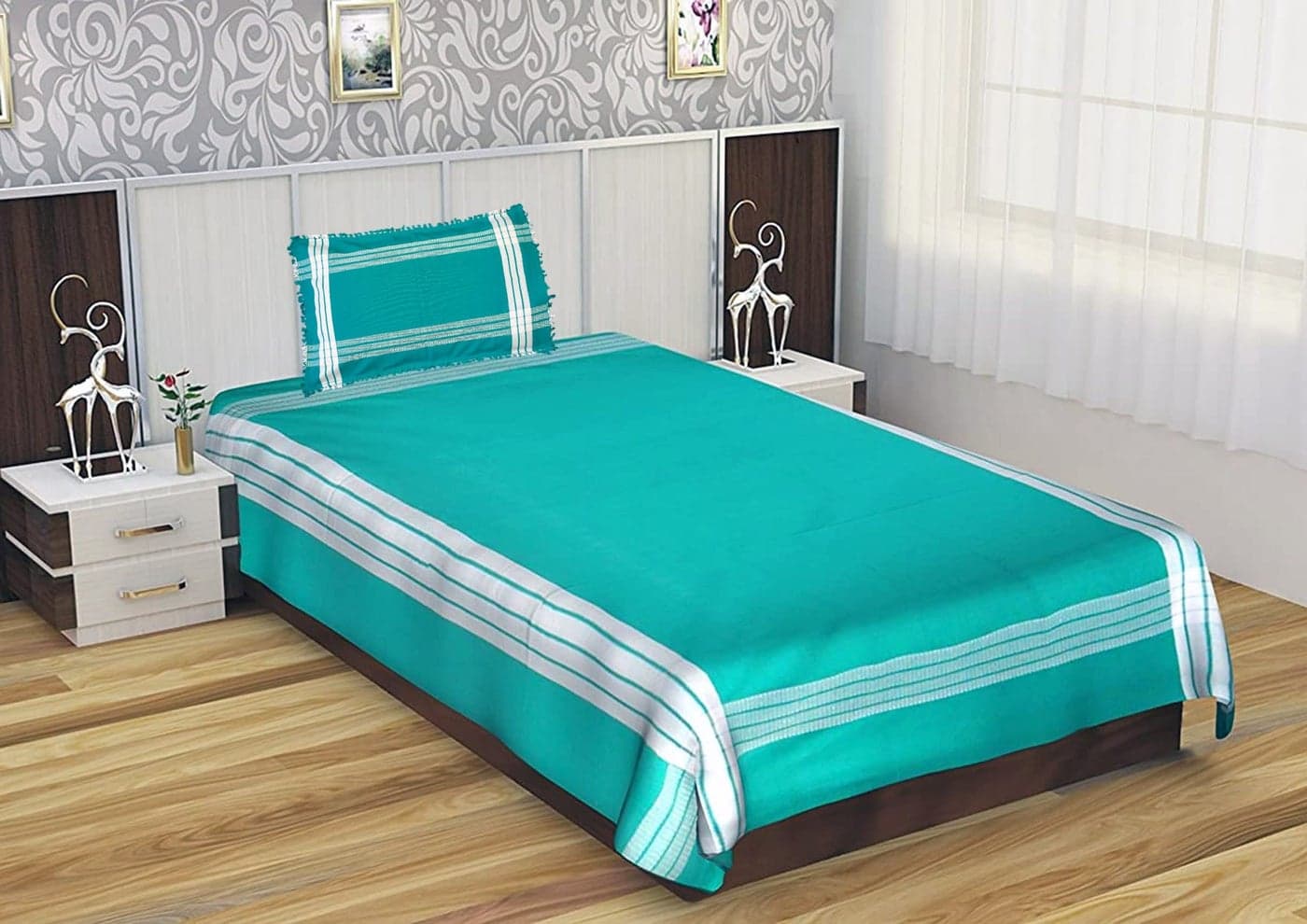 TUNI MANI 70 Tc Pure Cotton Bedsheet With Pillow Cover For Clinical Use/Home/Hospitals, Dust Free Fabric, Size : 50" X 90" (Green)