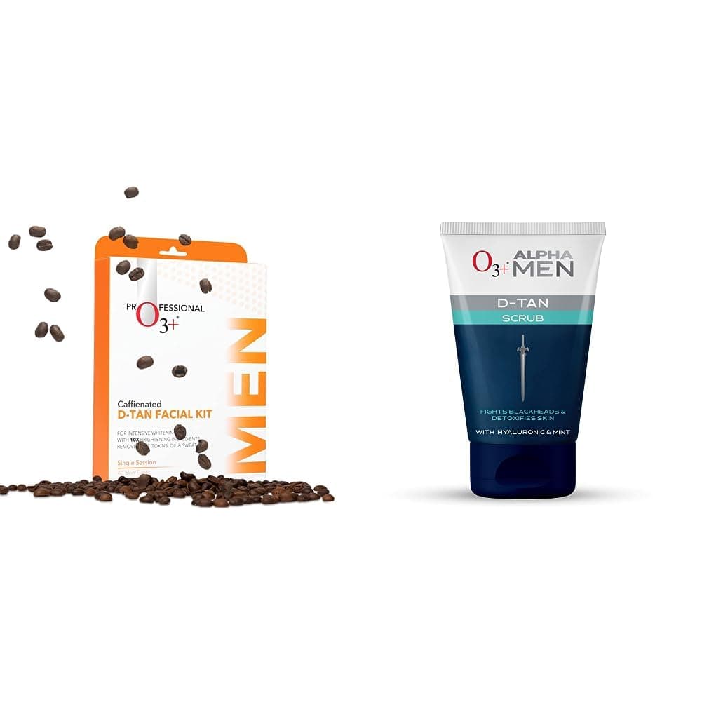 O3 Caffeinated DTan Facial Kit O3 ALPHA MEN Acno DTAN Scrub With Hyaluronic Mint 50g Detan Scrub for TAN removal Combo