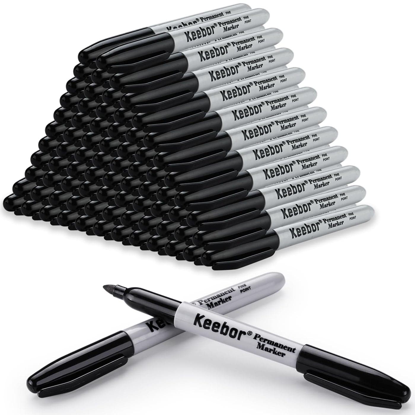 Keebor Black Permanent Markers Bulk of 100 Pack Fine Point Permanent Marker Set Waterproof Quick Drying School Office Supplies