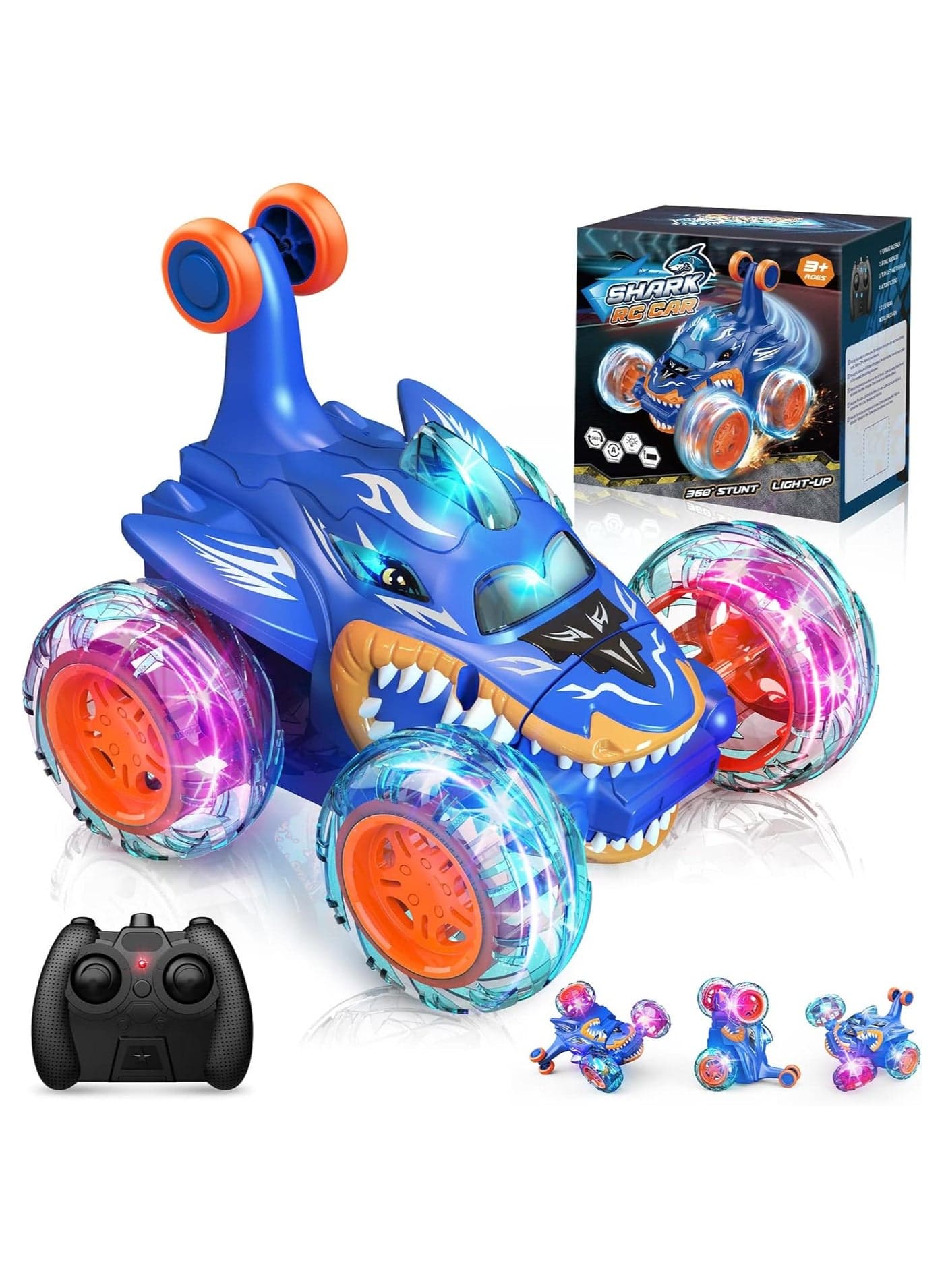 Rechargeable RC Stunt Car with 360 Flips 4WD Wheel with Bright Light Remote Control Cars Electric Toy Car Gift Birthday for Kids Fun Outdoor Toys