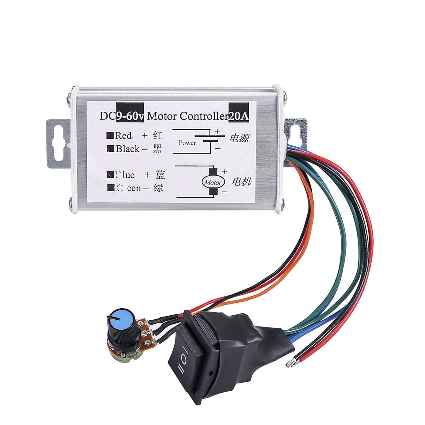 DC Motor Speed ControllerBrush Motor Driver Controls Module DC 9V60V 12V 24V 36V 48V 60V Motor Pulse Width Modulator Regulator 20A 1200W PWM Monitor Dimmer Governor with Switch Knob 1