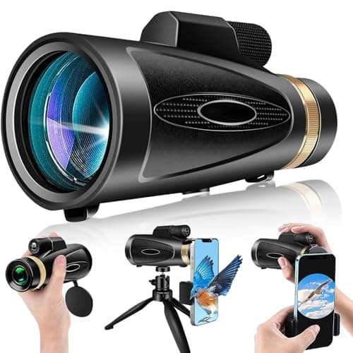 Monocular Telescope 80x100 HD Monoculars for Adults with Tripod & Phone Adapter, Monoculars for Bird Watching Stargazing Camping Hiking Hunting Wildlife Travel-Black