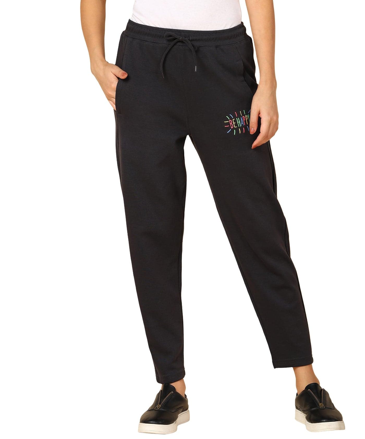 Alan Jones Clothing Women’s Ankle-Length Cotton Trackpant | Comfort Fit | Heavy GSM Fabric | Side Pockets | Drawstring Waist (Charcoal_XL)