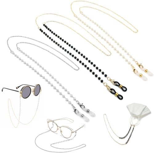 TecoKart® 3 Pieces Pearl Spectacle Chain for Women Glasses, Elegant Specs Chains, Non-Slip Eyeglass Strap, Eyewear Retainer Link Holder 70cm