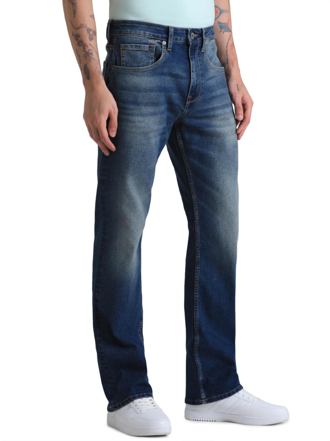 JACK & JONES Men Mid Rise Bootcut Jeans(12256876_Medium Blue Denim_30/30)