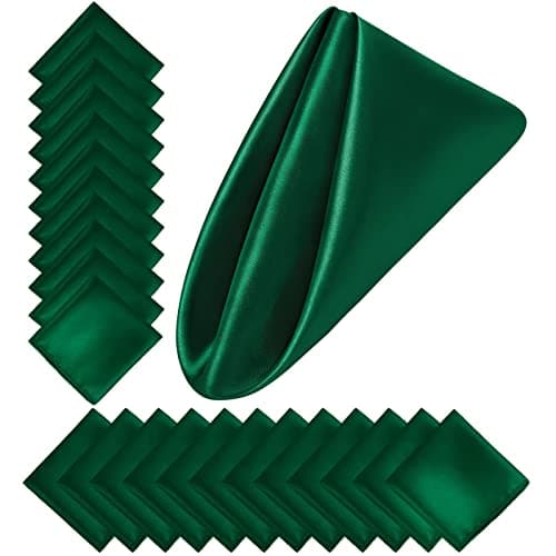 Aneco 24 Pieces Satin Napkin Square 20 x 20 Inches Dinner Napkins Weddings Party Napkin Soft Table Napkins for Romantic Weddings Party Dinner Decoration Forest Green