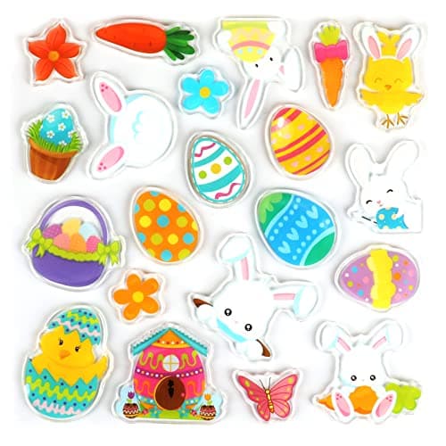 Tevxj Multicolor Easter Thick Gel Clings Vinyl Window Decals for Kids 20 Pcs Reusable Airplane Spring Animals Party Supplies Decorations