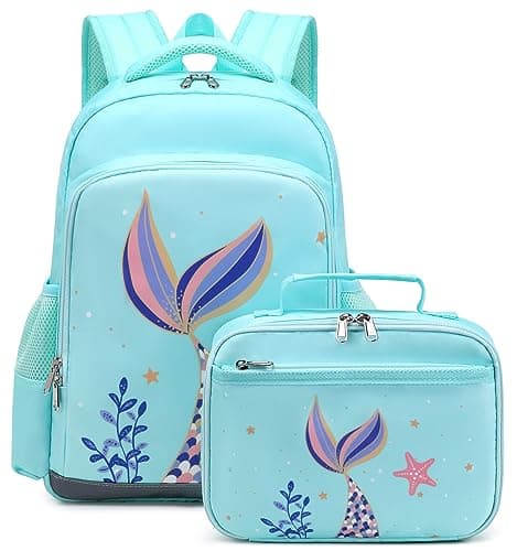 JIANYA Backpack for Girls Preschool Kindergarten Kids School Bag Girls Backpack with Lunch Box Chest Strap 15 Tall Light Blue