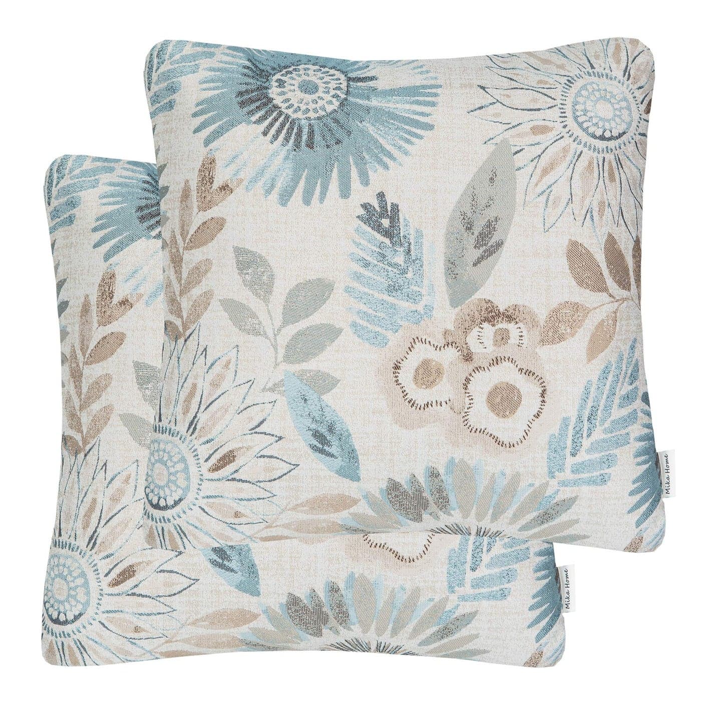 Mika Home Pack of 2 Throw Pillow Covers Decorative Pillow Cases for Sofa Couch BedSunflower Pattern22x22 InchesBlue Cream