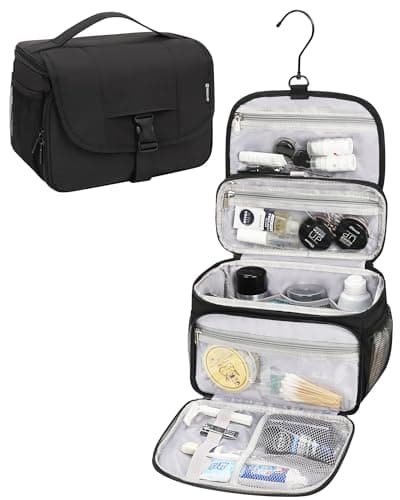Relavel Toiletry Bag for Men Hanging Toiletries Bag for Women Water Resistant Dopp Kit Shaving Bag Travel Essentials Large Capacity Organizer Case for Toiletries Accessories Black
