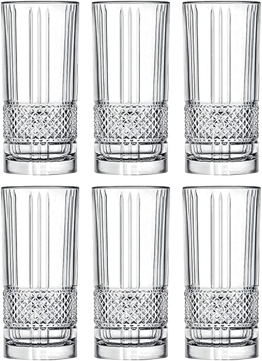 VILON Italian Premium Juice and Water Glasses Set of 6 Transparent, Drinking Water Glasses Stylish and Crystal Square Highball Glasses for Water, Juice and Cocktails (Long Elegant 300ML)