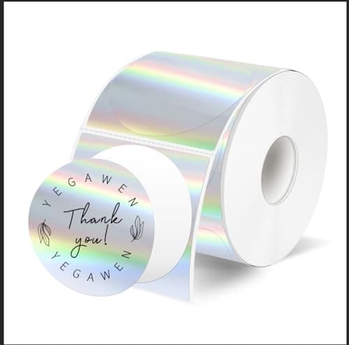 YEGAWEN 2" Holographic Thermal Label Stickers, Round Direct Thermal Label Stickers, Thermal Printer Sticker Labels for Gift Wrapping, Self-Adhesive Custom Logo Design- Silver