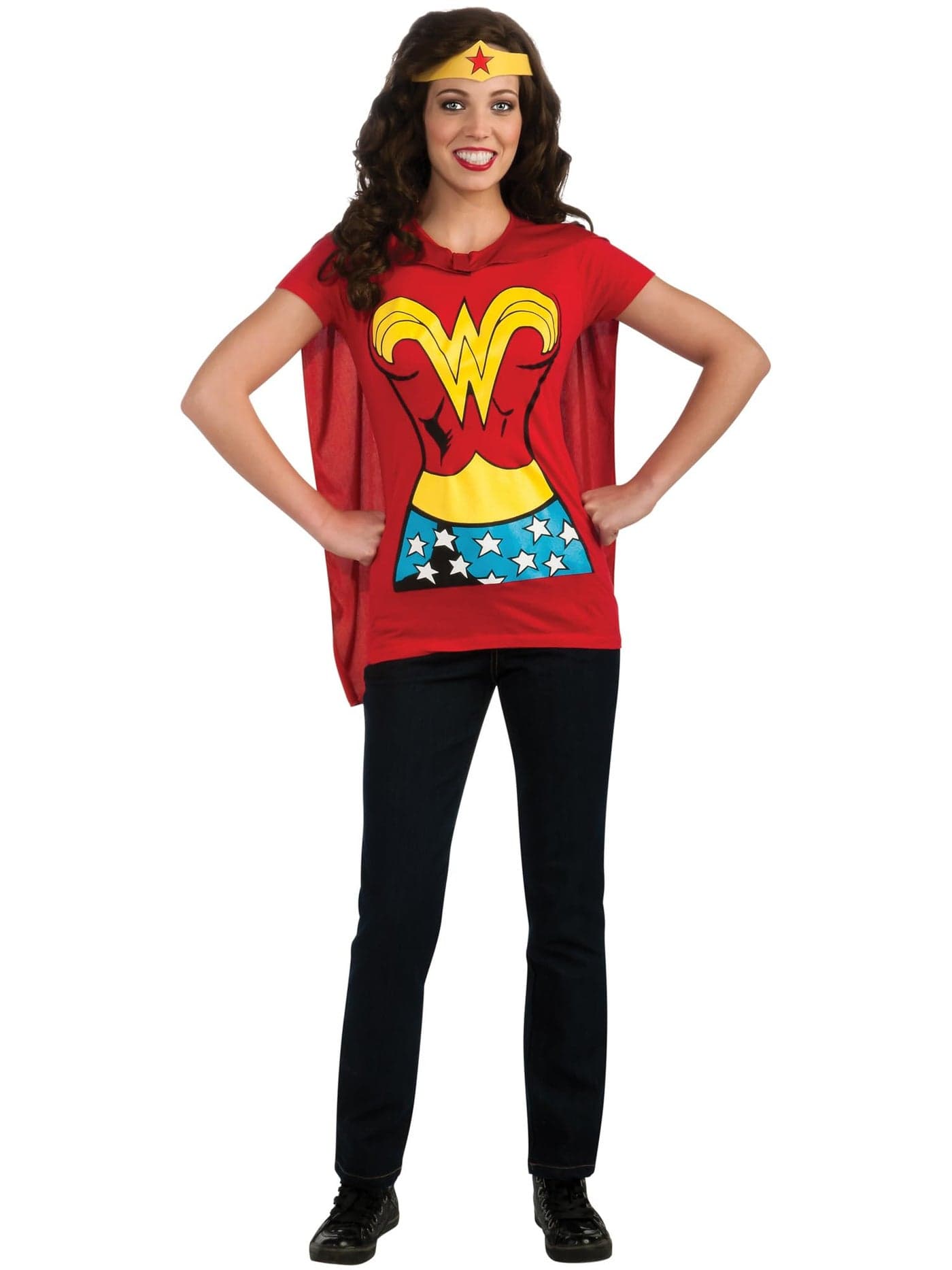 Rubies DC Comics: Wonder Woman Costume T-Shirt With Cape And Headband for Adults, Women's Medium