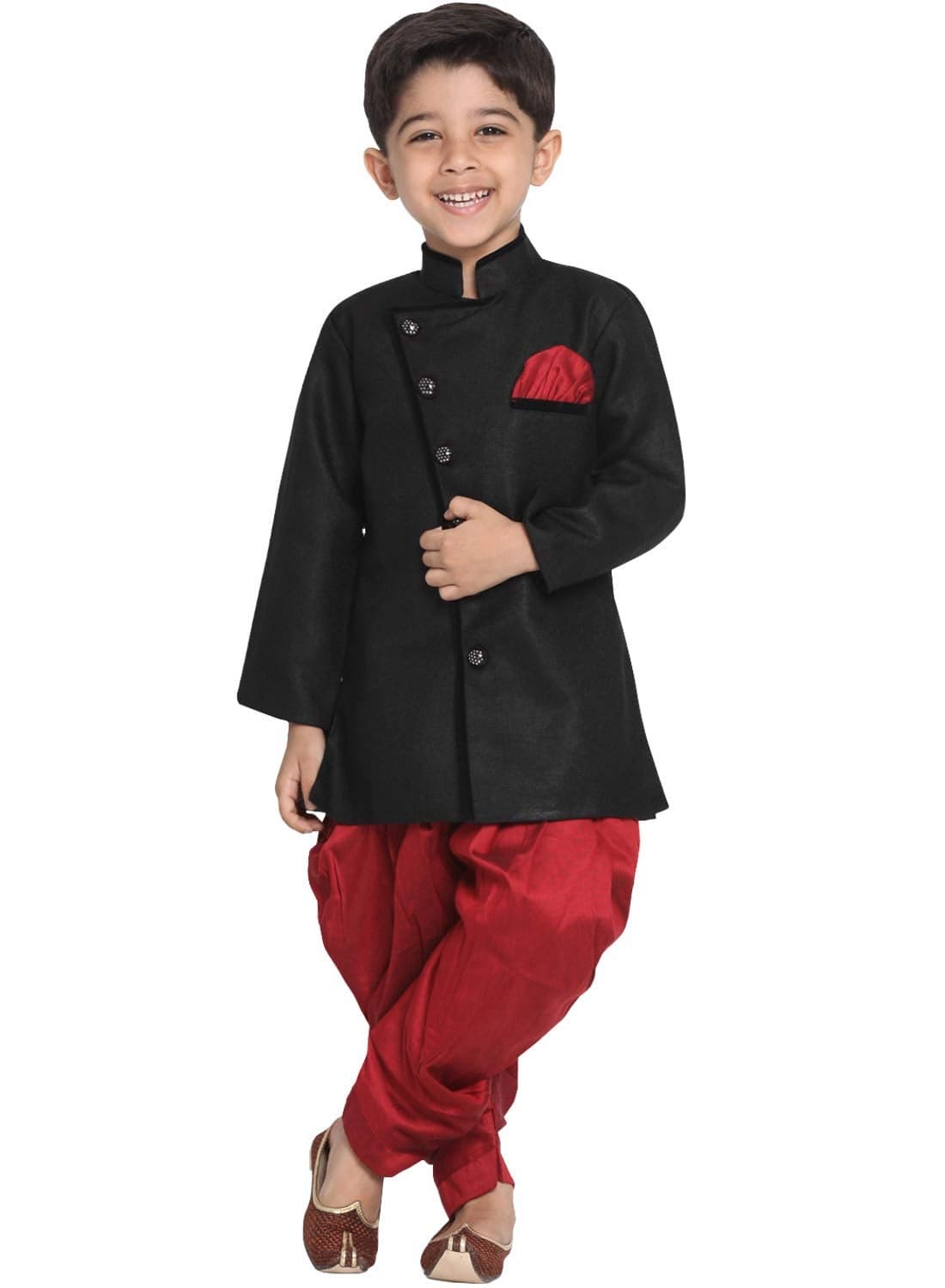 JBN Creation Boys' Black Cotton Blend Sherwani and Dhoti Pant Set_VASBSW120MA_XL