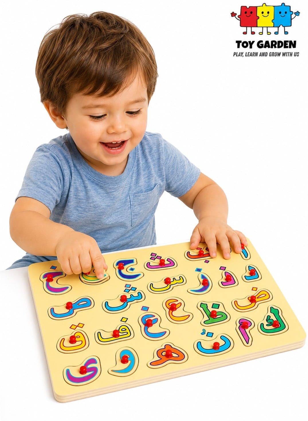 Wooden Arabic Alphabet Puzzle, Wooden Arabic Alphabet Peg Puzzle Board - Colorful Educational Learning Toy for Toddlers and Kids Early Development