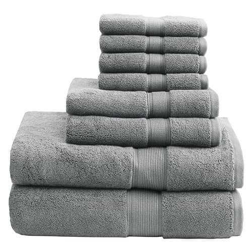 Madison Park 800GSM Bathroom Towel Set of 8 100 Cotton Bath Towel Set for Bathroom Luxurious Highly Absorbent 2 Bath Towels 2 Hand Towels 4 Washcloths Quick Dry Spa Quality Grey